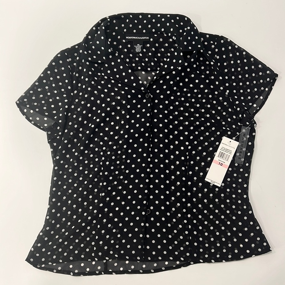 Norton McNaughton Polka Dot black sheer blouse